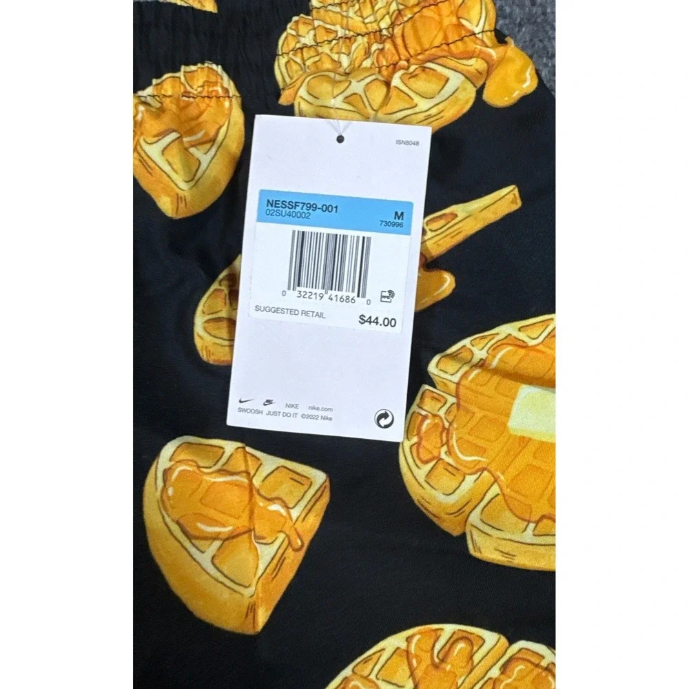 Nike Swim Boys Medium 5-6 Black Waffle Syrup Print Board Shorts Trunks NWT